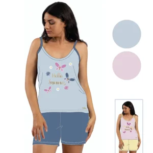 You&me -  Pigiama Donna Spalla Stretta Corto Stampato In Puro Cotone  Art. Ymc545