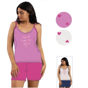 Y&m - Pigiama Donna Corto Spalla Stretta Stampato In Puro Cotone  Art. Ymc558