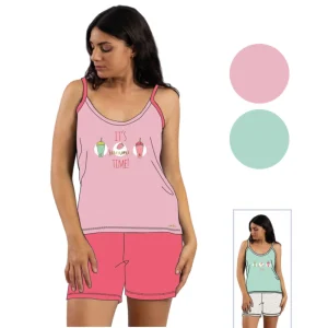 Y&m - Pigiama Donna Corto Spalla Stretta Con Stampa In Puro Cotone  Art. Ymc567