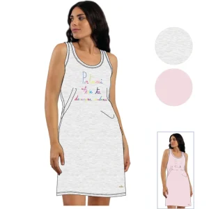 You&me - Camicia Da Notte E Da Casa Donna Spalla Larga Con Stampa E Ricamo In Puro Cotone  Art. Ymc585