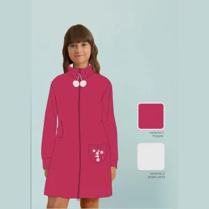 Irge - Vestaglietta Bimba Con Zip In Caldo Coral Con Ricamo Art. Ikc452