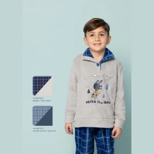 Irge - Pigiama Bimbo Lupetto 3 Bottoni In Coral Con Ricamo E Pantalone Fantasia  Art. Ikc430