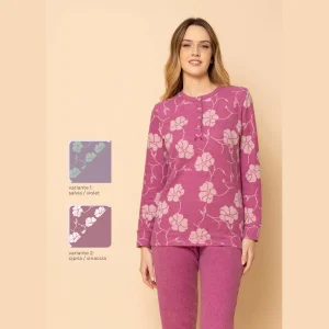 Irge - Pigiama Donna Invernale Punto Milano Aperto Fantasia E Pantalone Con Elastico No Stress  Art. Ptd01