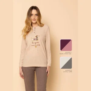 Irge - Pigiama Donna Invernale Punto Milano Aperto Fantasia E Pantalone Con Elastico No Stress Art. Ptd10