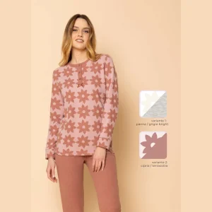 Irge - Pigiama Donna Invernale Punto Milano Aperto Fantasia E Pantalone Con Elastico No Stress Art. Ptd23