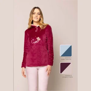 Irge - Pigiama 3 Bottoni Lupetto In Morbido E Caldo Coral Con Ricamo Art. Mic2197