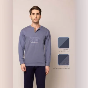 Irge - Pigiama Uomo Serafino In Caldo Cotone 100% Con Taschino E Stampa  Art.mii2128