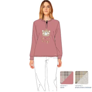Y&m - Pigiama Donna Serafino 3 Bottoni In Caldo Cotone Con Pantalone Fantasia  Art. Ymi612