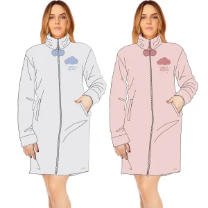 Y&m - Vestaglia Donna Invernale Full Zip In Soffice Coral Ricamata Art. Ymc620