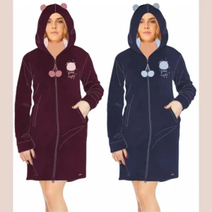 Irge - Vestaglia Donna Invernale Full Zip In Soffice Coral Con Cappuccio Art. Y&mc623