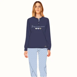 Y&m - Pigiama Donna Calibrato Modello Serafino 3 Bottoni In Caldo Cotone  Art. Ymic02