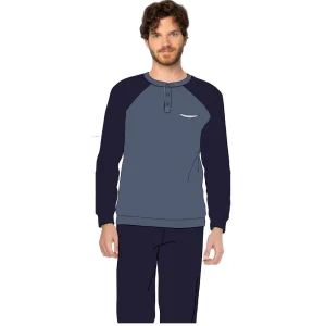 Y&m - Pigiama Uomo Serafino 3 Bottoni Con Taschino In Caldo Cotone  Art. Ymi602