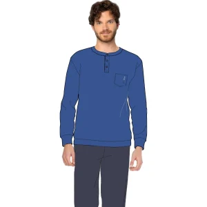 Y&m - Pigiama Uomo Invernale Serafino 3 Bottoni Tinta Unita In Caldo Cotone Con Taschino  Art. Ymi603