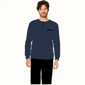 Y&m - Pigiama Uomo Modello Serafino Con Chiusura 3 Bottoni In Caldo Cotone Con Pantalone Fantasia  Art. Ymi606