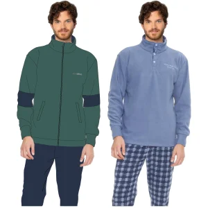 Irge - Pigiama Uomo Invernale Con Chiusura Full Zip In Pile Con Tasche E Ricamo  Art. Ymp599