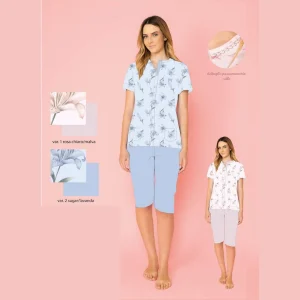 Irge Estate Pigiama Donna Pinocchietto Mezza Manica Aperto In Puro Cotone Stampato  Art. Irc2264