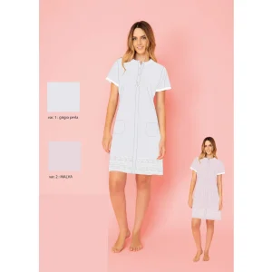 Irge Estate Camicia Da Notte Mezza Manica Aperta In Puro Cotone Con Tasche  Art. Irc2289