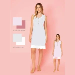 Irge Estate Camicia Da Notte 4 Bottoni Spalla Larga In Puro Cotone Tinta Unita  Art. Irc2299