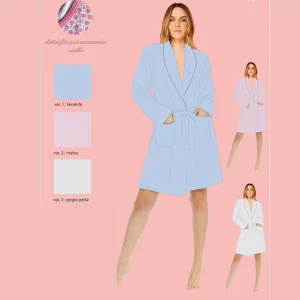 Irge - Vestaglia Donna Corta Con Collo Scialle Con Tasche In Puro Cotone  Art. Irl2271