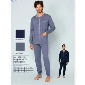 -irge Primavera-pigiama Uomo Lungo Aperto Avanti In Puro Cotone Con Tasche Art. Irl2230