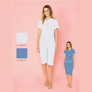 Irge Estate Pigiama Donna Calibrato Serafino Pescatore Mezza Manica In Puro Cotone Art. Cdc218