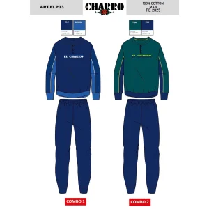 El Charro - Pigiama Serafino Uomo Lungo In Jersey Puro Cotone Con Stampa Art. Elp03