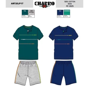 El Charro Estate Pigiama Serafino Uomo Corto Mezza Manica Puro Cotone Con Stampa  Art. Elp17