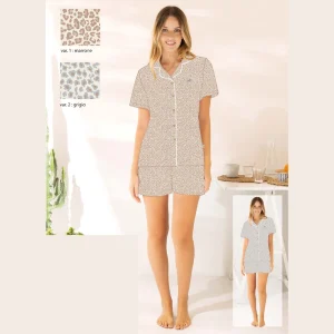 Irge Estate Pigiama Donna Corto Mezza Manica Aperto In Puro Cotone Stampato  Art. Mic2345