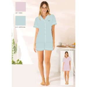 Irge Estate  Pigiama Donna Corto Mezza Manica Aperto In Puro Cotone Stampato  Art. Mic2346