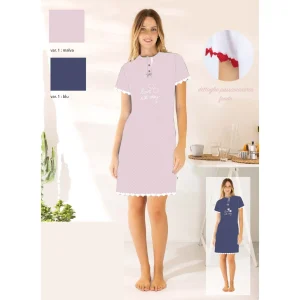 Irge Estate Camicia Da Notte Mezza Manica 3 Bottoni In Puro Cotone Stampata Mic2340