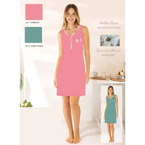 Irge Estate Camicia Da Notte 4 Bottoni Spalla Larga In Puro Cotone Tinta Unita  Art. Mic2325