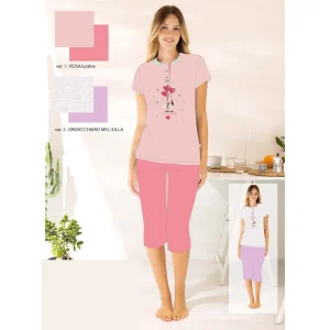 Irge Estate Pigiama Donna Calibrato Serafino Pescatore Mezza Manica In Puro Cotone  Art. Cdmc208