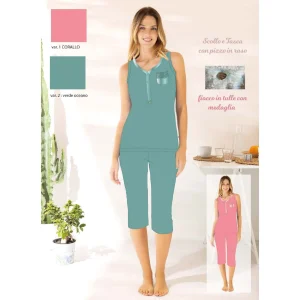 Irge Estate Pigiama Donna Calibrato Serafino Spalla Larga Pescatore In Puro Cotone Art. Cdmc211