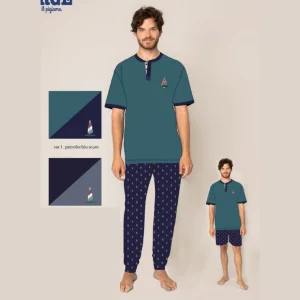 Irge - Pigiama 3 Pezzi Uomo Mezza Manica + Pantalone Lungo + Corto 100%cotone Art. Tu41 Tris