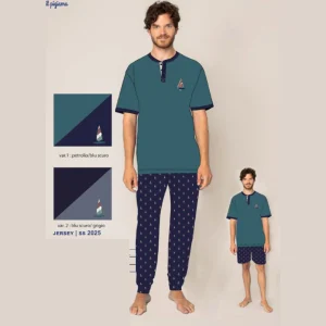 Irge  - Pigiama 3 Pezzi Uomo Calibrato Mezza Manica + Pantalone Lungo + Corto 100%cotone Art. Tuc26