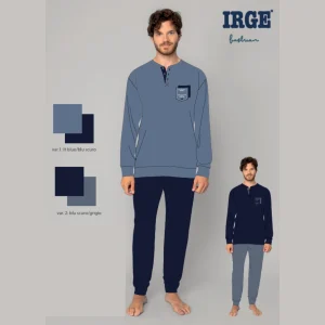 Irge - Pigiama Serafino Uomo Lungo In Jersey Puro Cotone Con Taschino Art. Mil2385