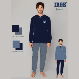 Irge - Pigiama Serafino Uomo Lungo In Jersey Puro Cotone Con Stampa Art. Mil2386