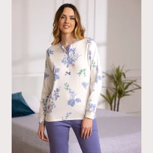 Irge Inverno Donna Pigiama Serafino 4 Bottoni In Caldo Cotone 100% Stampato Art. Iri2461