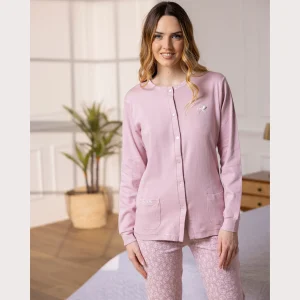 Irge Inverno Donna Pigiama Aperto Avanti In Caldo Cotone 100% Con Pantalone Fantasia Art. Iri2455