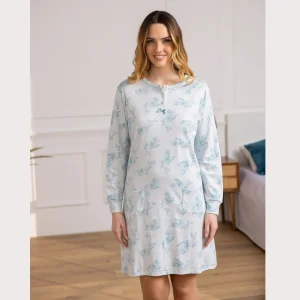 Irge Inverno Donna Camicia Da Notte Serafino In Caldo Cotone 100% Stampata Art. Iri2429