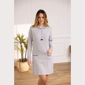 Irge Inverno Donna Camicia Da Notte Serafino 4 Bottoni In Caldo Cotone 100% Tinta Unita Art.iri2442