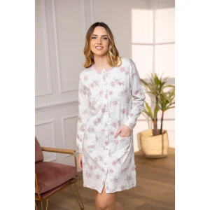 Irge Inverno Donna Camicia Da Notte Aperta In Caldo Cotone 100% Fantasia Art. Iri2445