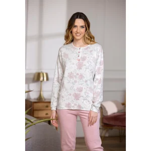 Irge Inverno Donna Pigiama Calibrato Serafino In Caldo Cotone 100% Con Maglia Fantasia Art. Cdi233
