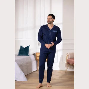 Irge Inverno Uomo Pigiama Aperto Avanti In Caldo Cotone 100% Tinta Unita Con Taschino Art. Iri2390