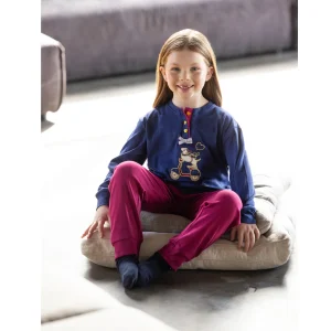 Irge Inverno Bimba Pigiama Serafino 3 Bottoni In Caldo Cotone 100% Tinta Unita Ricamato Art. Iki500