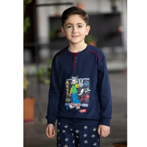 Irge Inverno Bimbo Pigiama Serafino In Caldo Cotone 100% Con Stampa Pantalone Fantasia Art. Iki514