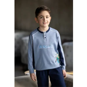 Irge Inverno Bimbo Pigiama Serafino 3 Bottoni In Caldo Cotone 100% Con Stampa  Art. Iki512