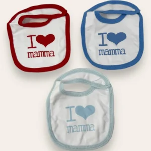 Irge - Bavetta Neonato Stampata - I Love Mamma- In Puro Cotone Con Clips  Art. 280-1