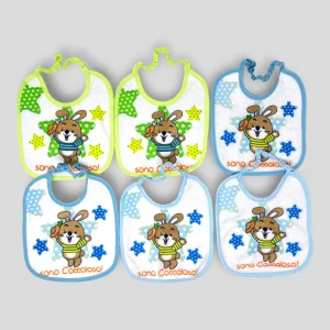 Pastello 6 Pezzi Bavetta Media In Spugna 100% Cotone Stampata Con Elastico Art. Bav9057m