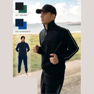 El Charro Fitness Tuta Uomo In Felpa Full Zip Con Profili E Pantalone Con Tasche Art. Gcm213